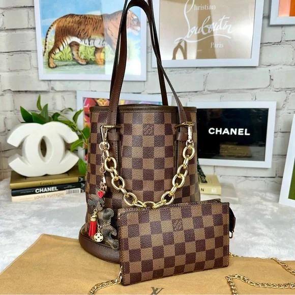 Louis Vuitton Marais Bucket Bag PM Damier Ebene & pouch crossbody wristlet NICE! - Picture 5 of 16